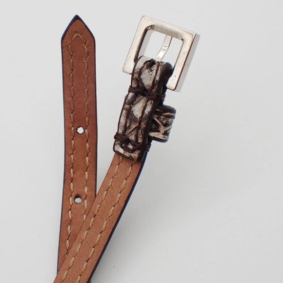 FENDI Logo Bag Bugs Monster Eyes Bracelet Embossing leather Brown Italy - Picture 9 of 10